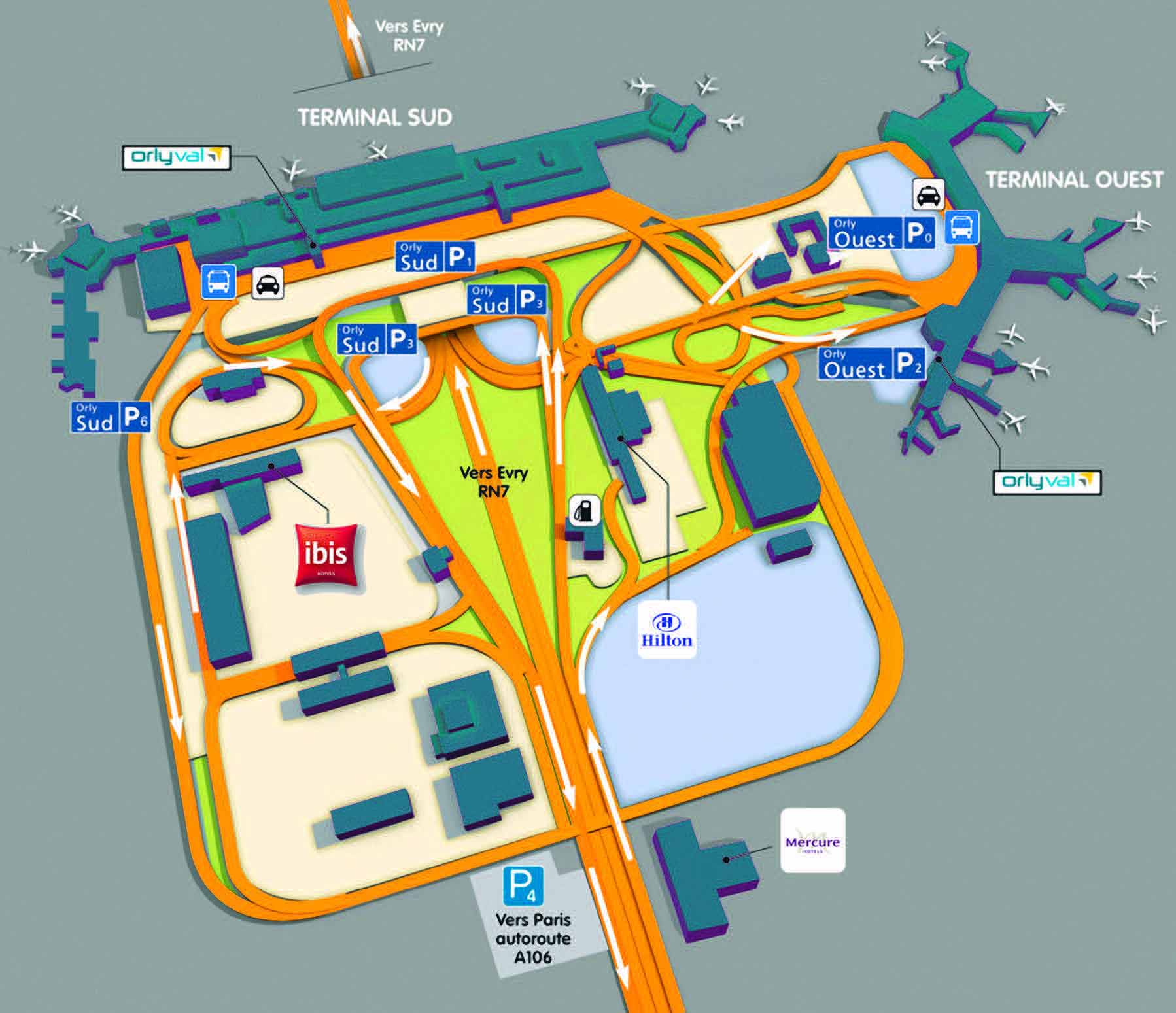 Mapa del aeropuerto de Orly, París