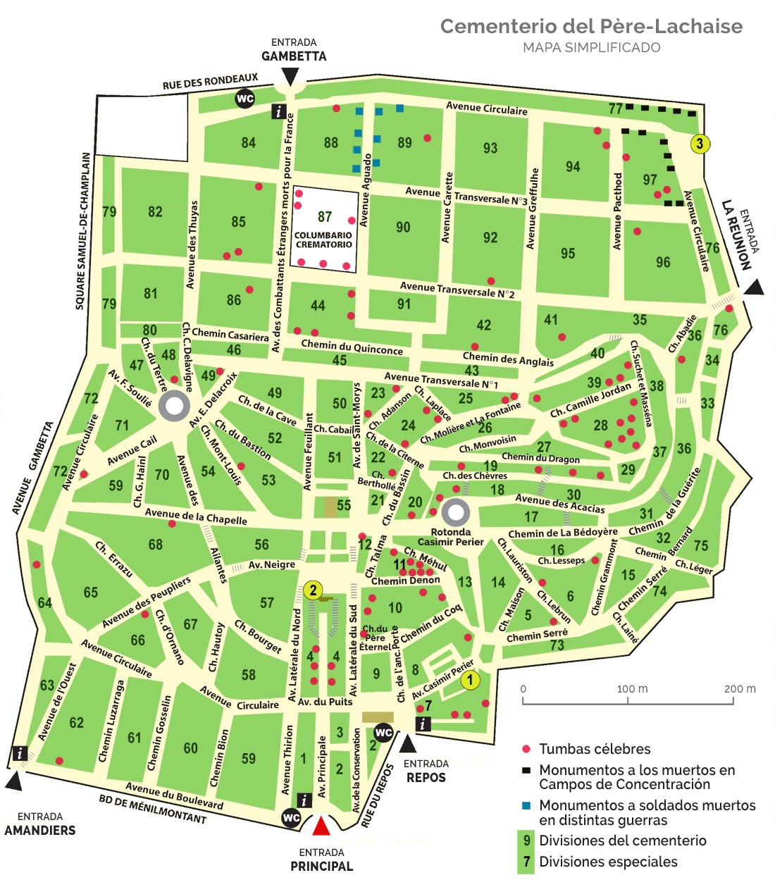 Mapa del cementerio del Père-Lachaise