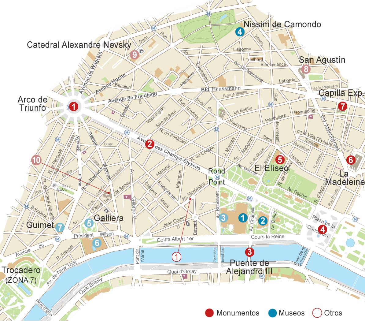 Mapa de París. Zona Arco de Triunfo